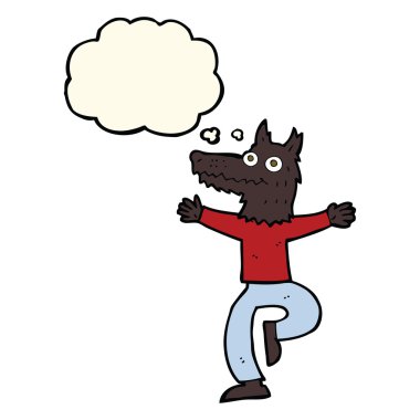 Düşünce kabarcığı olan bir kurt adam.