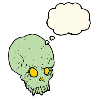 Düşünce baloncuklu ürkütücü kafatası