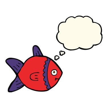 Düşünce baloncuklu çizgi film balığı