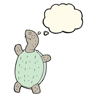 Düşünce baloncuklu mutlu kaplumbağa.