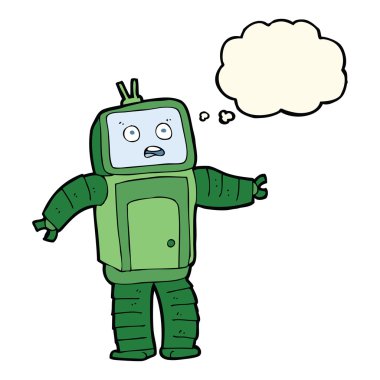 Düşünce baloncuklu komik robot.
