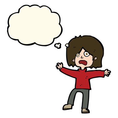 Düşünce baloncuğu olan korkulu çizgi film.