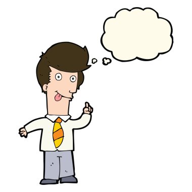 Düşünce baloncuğuyla çılgın fikirleri olan bir ofis adamı.