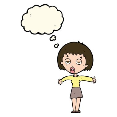 Düşünce baloncuğu olan sıkılmış kadın çizgi filmi