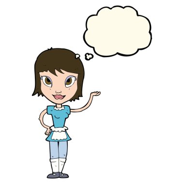 Düşünce kabarcığı olan çizgi film kızı.
