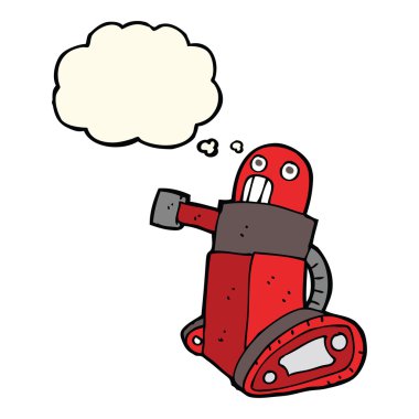 Düşünce baloncuklu çizgi film tankı robotu