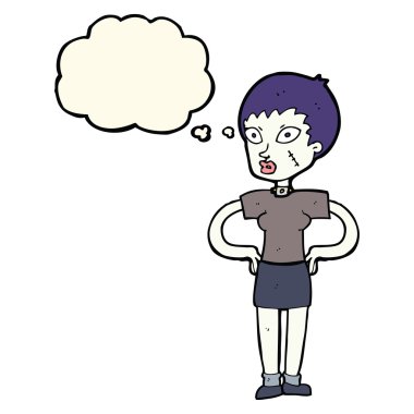 Düşünce baloncuklu cadılar bayramı kızı