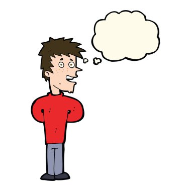 çizgi film mutlu adam düşünce baloncuğu ile