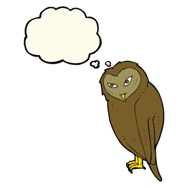 Düşünce baloncuklu çizgi film baykuşu