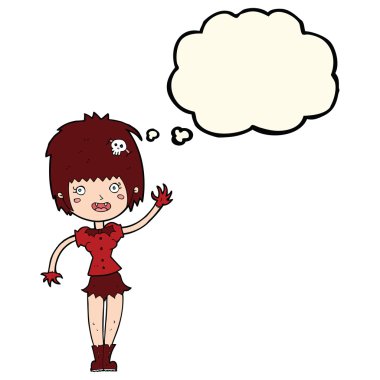 Düşünce baloncuğu sallayan vampir kız.