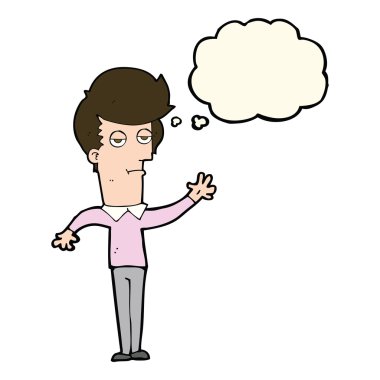 Çizgi film sıkıcı adam düşünce baloncuğuyla el sallıyor