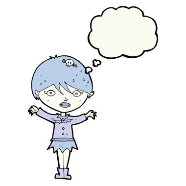 Düşünce baloncuğu sallayan vampir kız.