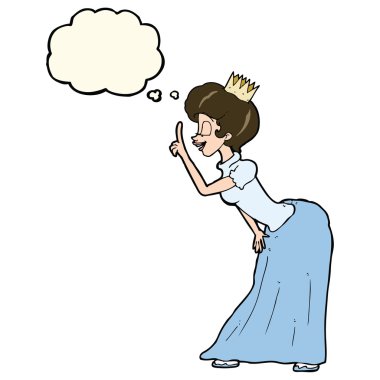 Düşünce baloncuklu karikatür prensesi