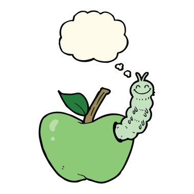 karikatür elma ile düşünce baloncuğu