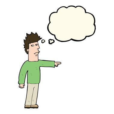 Çizgi film adamı düşünce balonunu işaret ediyor.