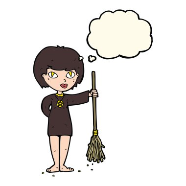 çizgi film güzel cadı kız düşünce balonu ile