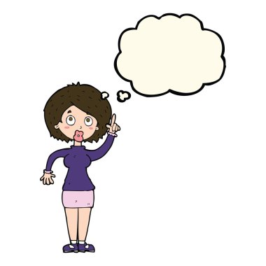 Düşünce baloncuğu olan çizgi film kadını.