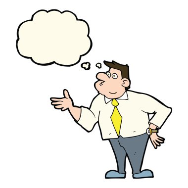 Çizgi film işadamı düşünce balonuyla soru soruyor