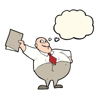 Düşünce baloncuklu mutlu patron çizgi filmi