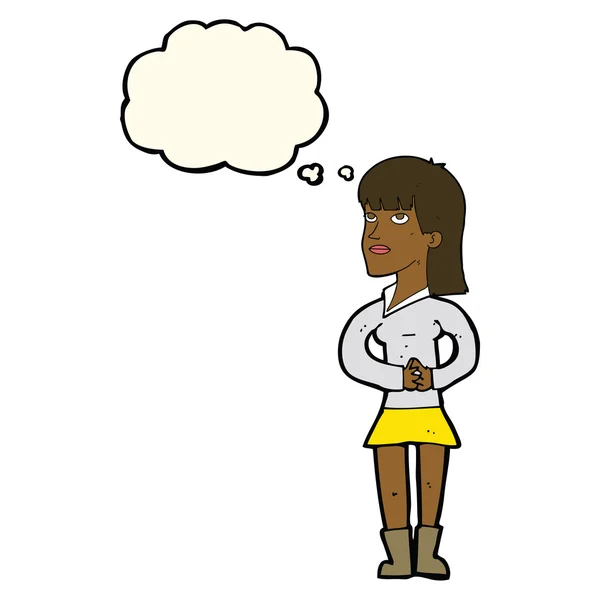 Femme dessin animé en attente avec bulle de pensée — Image vectorielle