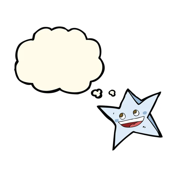 Cartoon gelukkig ster karakter met gedachte zeepbel — Stockvector