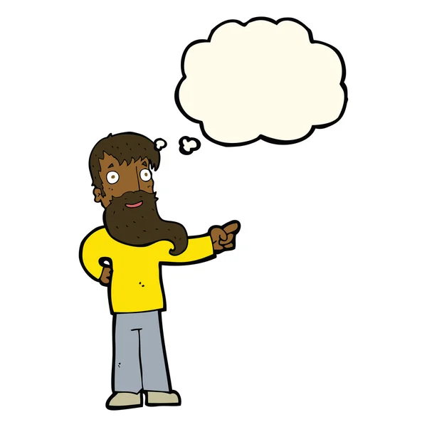 Kreslený muž s vousy ukazující myšlenkovou bublinou — Stockový vektor