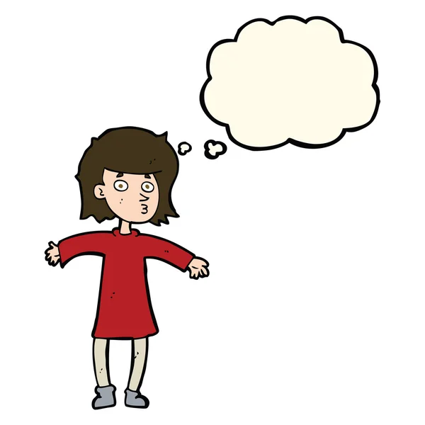 Cartoon nervös kvinna med tankebubbla — Stock vektor