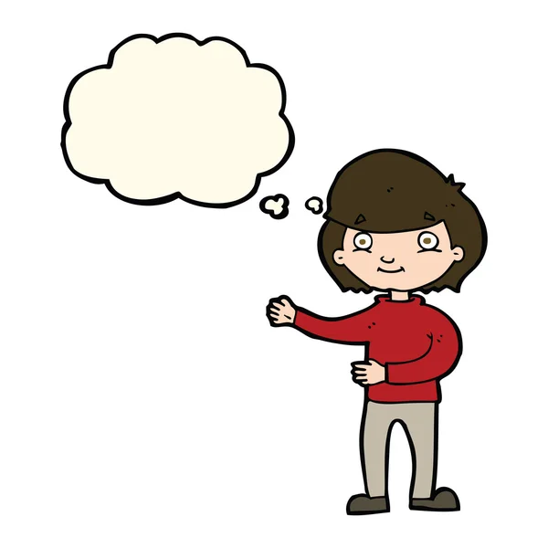 Cartoon gelukkig persoon met gedachte zeepbel — Stockvector