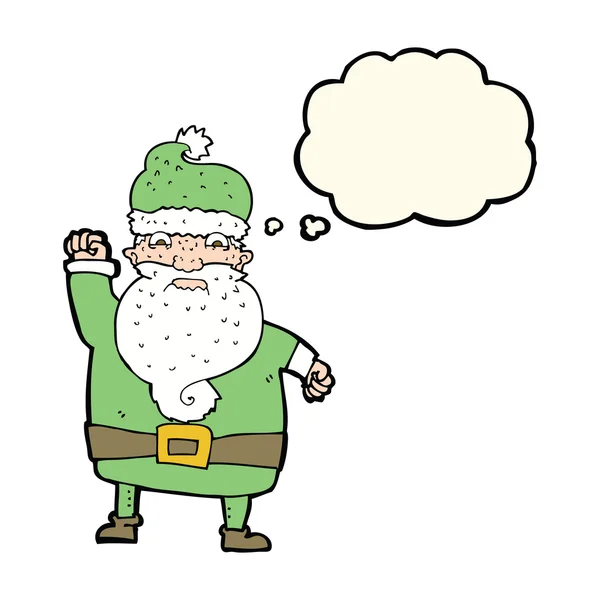 Dibujos animados enojado santa claus con burbuja de pensamiento — Vector de stock