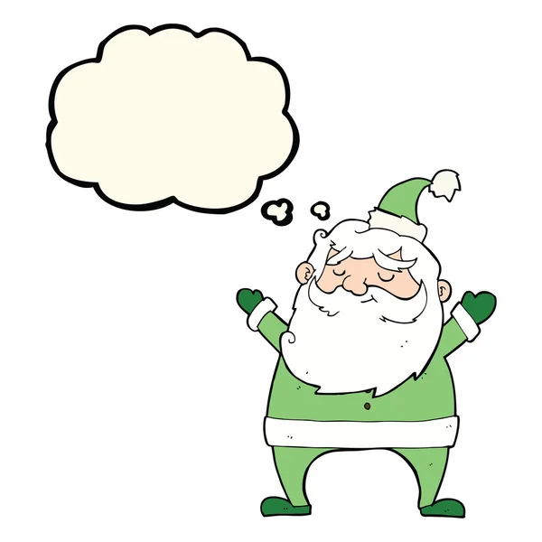 Jolly santa cartoon with thought bubble — Stock Vector