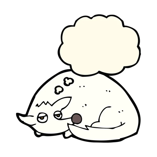 Cartoon krullende hond met gedachte zeepbel — Stockvector