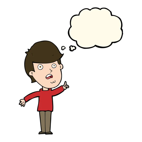 Hombre de dibujos animados haciendo una pregunta con burbuja de pensamiento — Archivo Imágenes Vectoriales