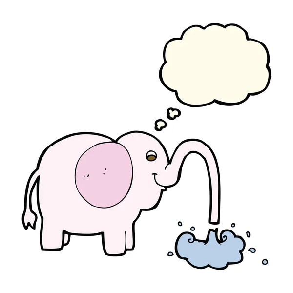 Elefante de dibujos animados chorreando agua con burbuja de pensamiento — Vector de stock