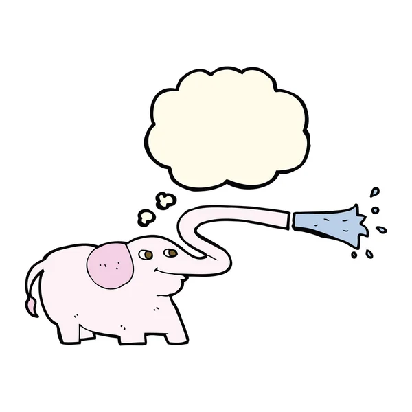 Elefante de dibujos animados chorreando agua con burbuja de pensamiento — Vector de stock