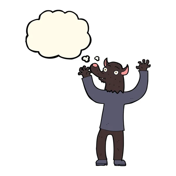 Dessin animé heureux loup-garou homme avec bulle de pensée — Image vectorielle
