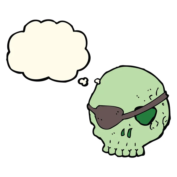 Crâne de dessin animé avec bandeau avec bulle de pensée — Image vectorielle