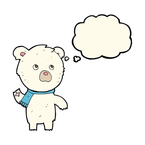 Dibujos animados lindo oso polar con burbuja de pensamiento — Archivo Imágenes Vectoriales