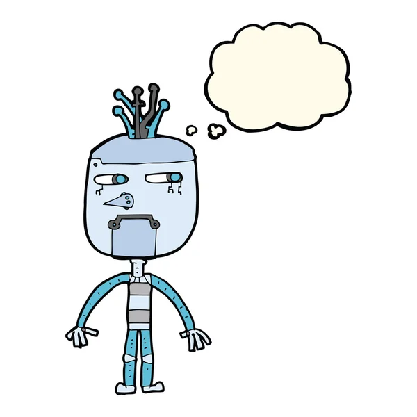Αστείο ρομπότ κινουμένων σχεδίων με φούσκα σκέψης — Διανυσματικό Αρχείο