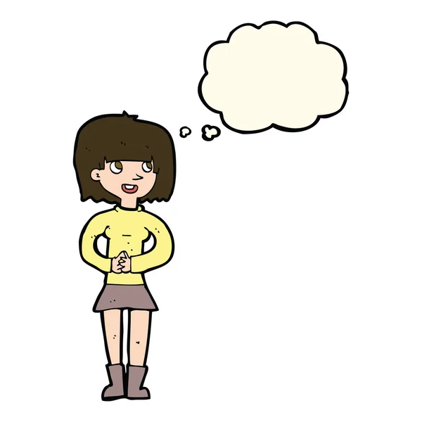 Femme amicale de dessin animé avec bulle de pensée — Image vectorielle