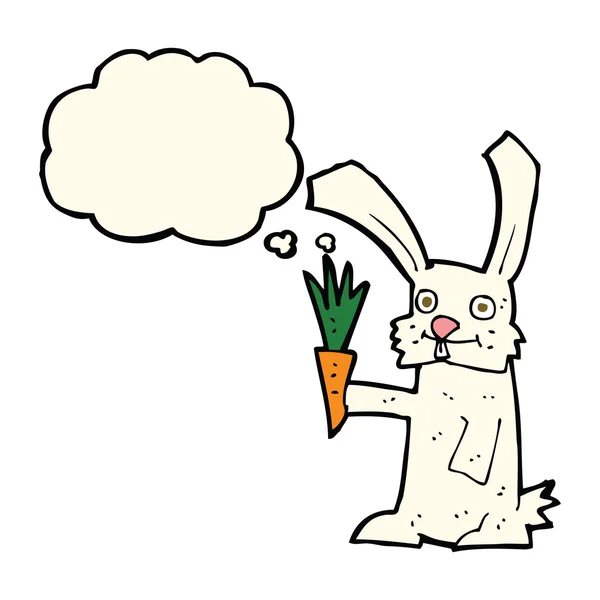 Conejo de dibujos animados con zanahoria con burbuja de pensamiento — Archivo Imágenes Vectoriales