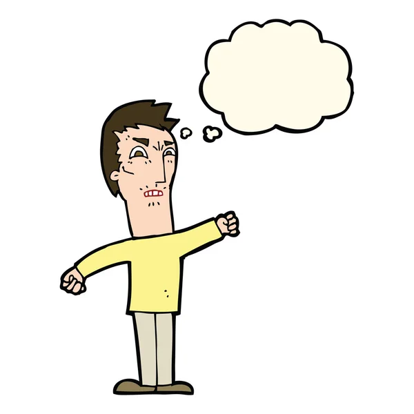 Hombre molesto de dibujos animados con burbuja de pensamiento — Vector de stock