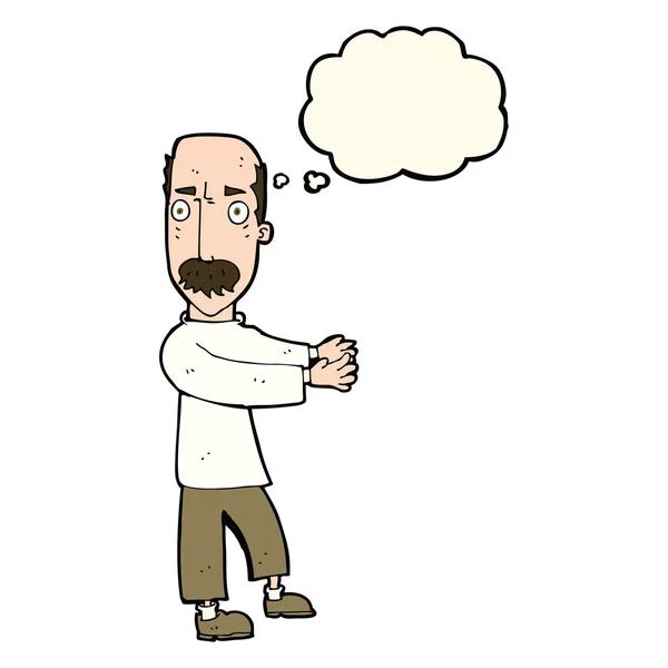 Hombre calvo de dibujos animados explicando con burbuja de pensamiento — Vector de stock