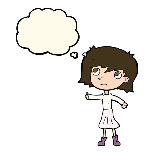 Cartoon gelukkig meisje met gedachte zeepbel — Stockvector