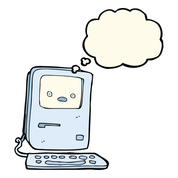 Cartoon alter Computer mit Gedankenblase — Stockvektor