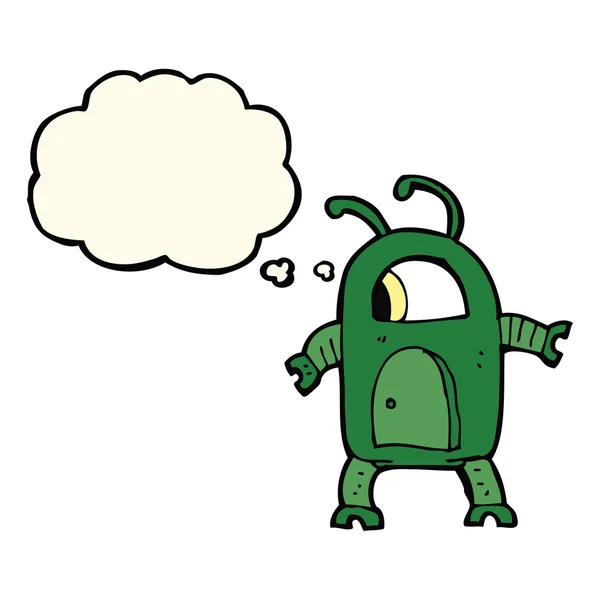 Kreslený mimozemský robot s myšlenkovou bublinou — Stockový vektor
