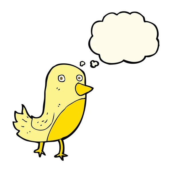 Fumetto uccello giallo con bolla di pensiero — Vettoriale Stock