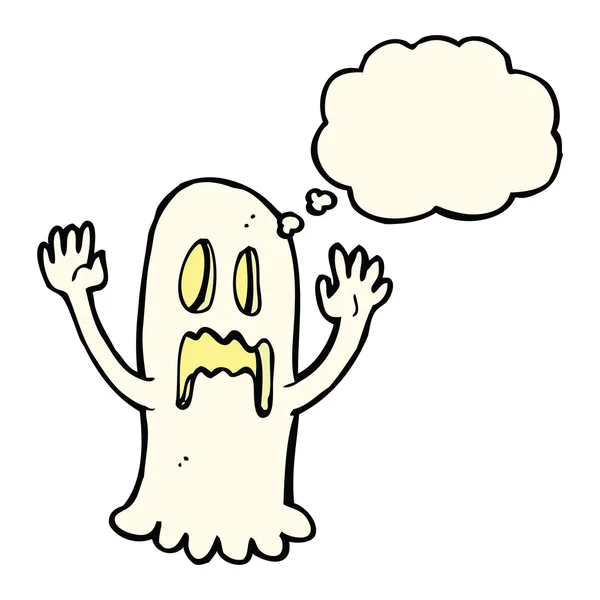 Dibujos animados fantasma espeluznante con burbuja de pensamiento — Vector de stock