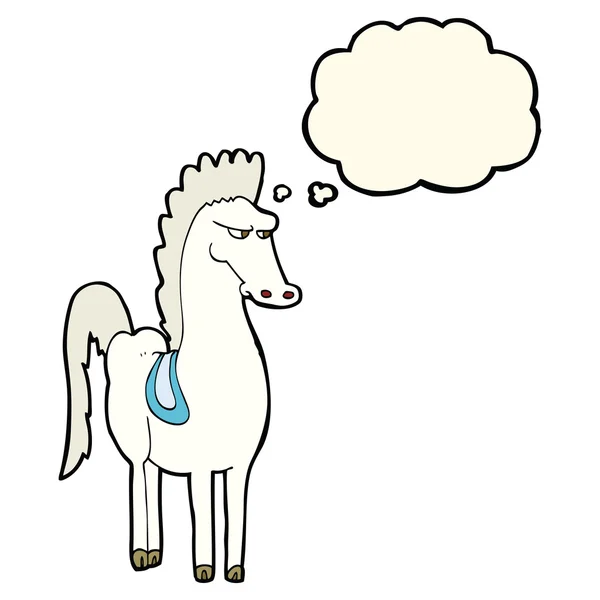 Kuda kartun dengan pikiran gelembung - Stok Vektor