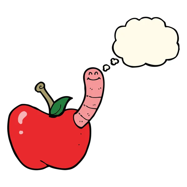 Jabłko kreskówki z robakiem z bańki myślowej — Wektor stockowy