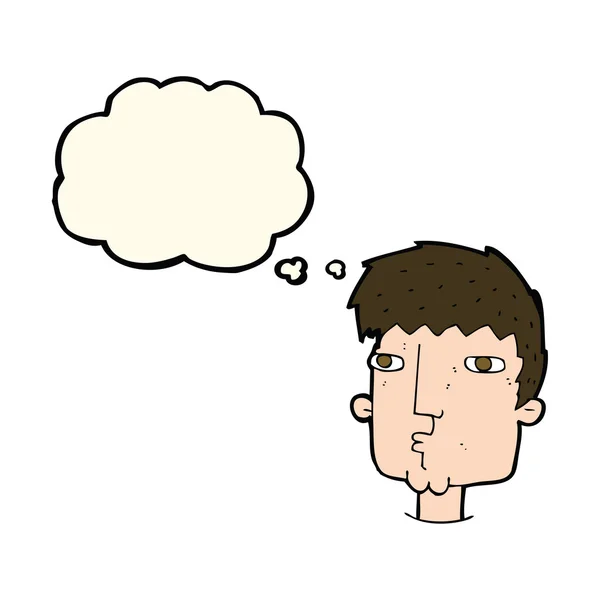 Dibujos animados hombre curioso con burbuja de pensamiento — Vector de stock